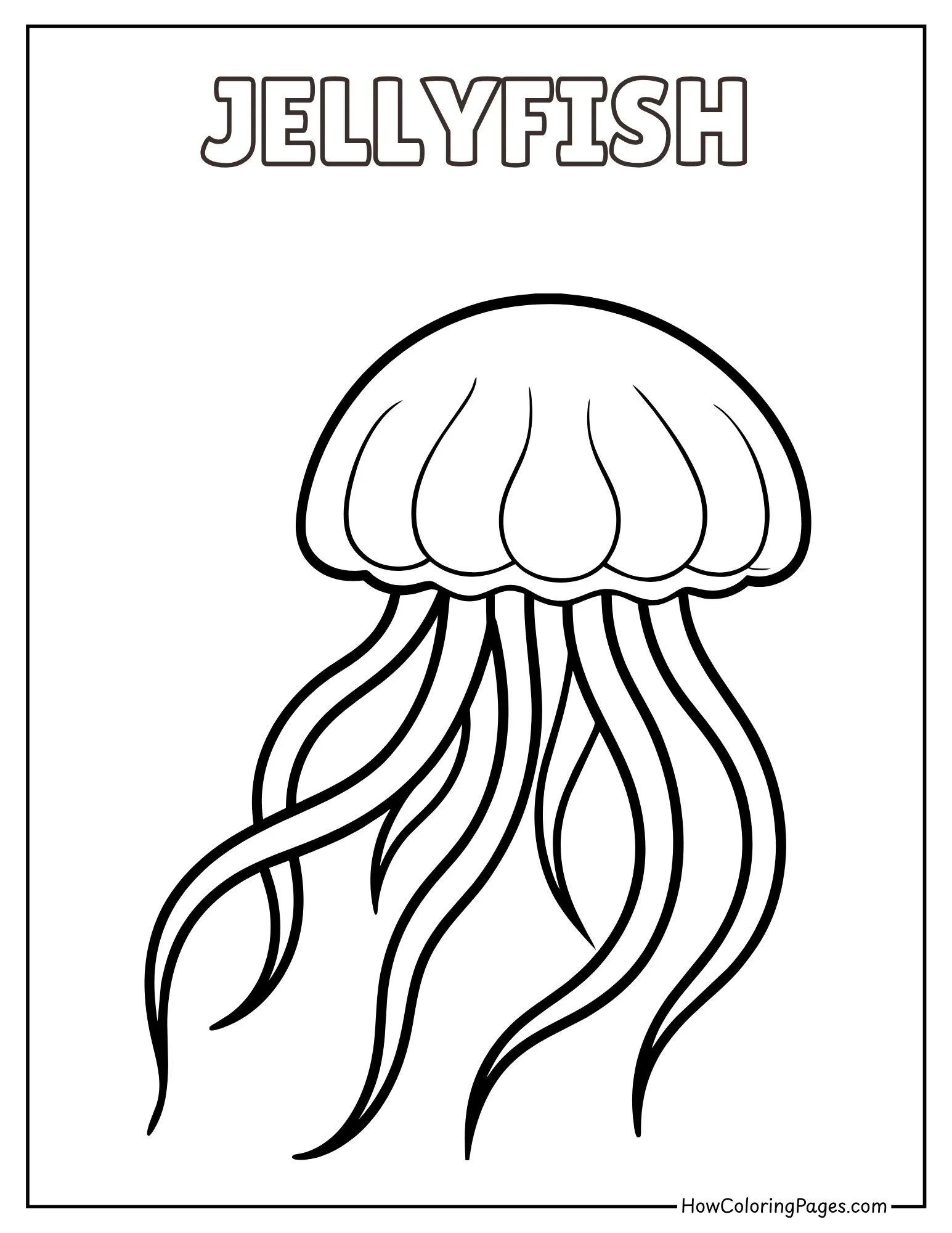 π Sea Animals Coloring Pages β Free Printable PDFs for Kids 5 Easy jellyfish coloring page with wavy tentacles for kids