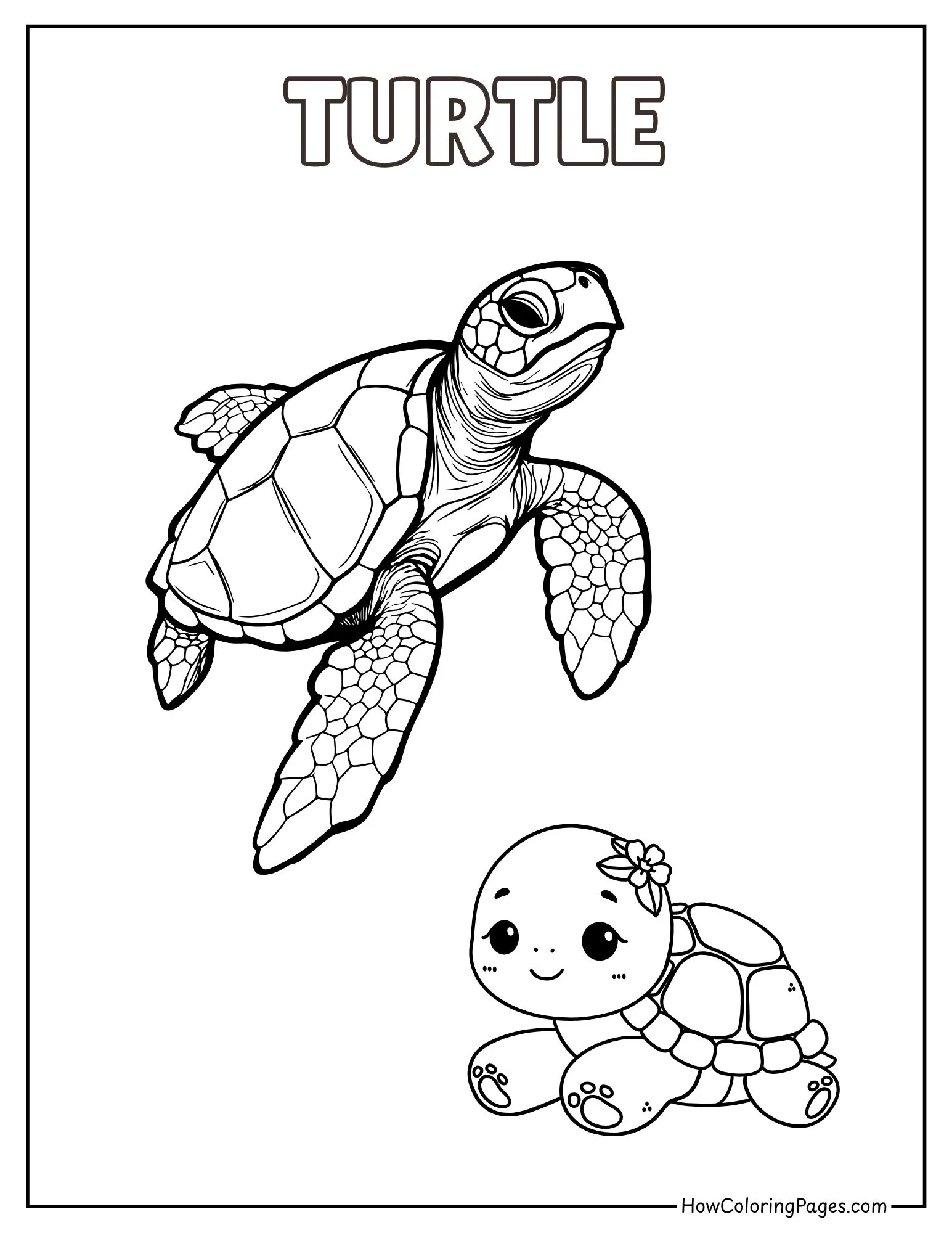 π Sea Animals Coloring Pages β Free Printable PDFs for Kids 10 Sea turtle coloring page swimming underwater