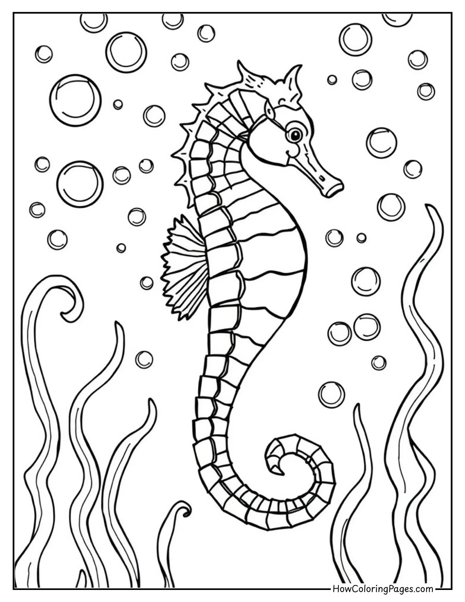 π Sea Animals Coloring Pages β Free Printable PDFs for Kids 11 Underwater seahorse coloring sheet with ocean bubbles