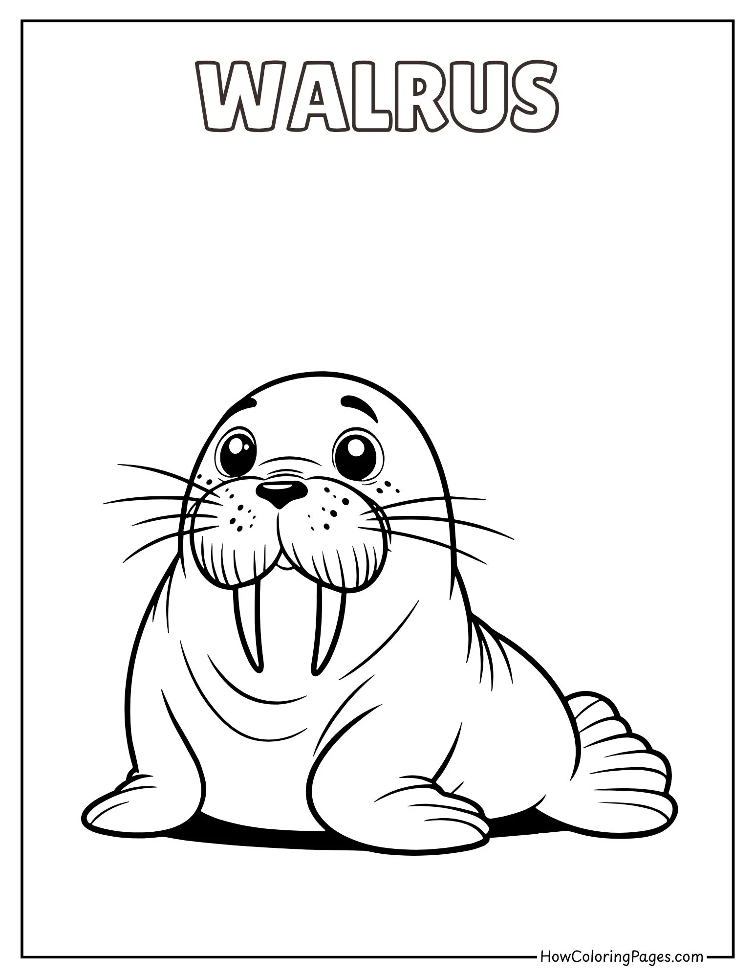 π Sea Animals Coloring Pages β Free Printable PDFs for Kids 12 Friendly walrus coloring page with large tusks and flippers