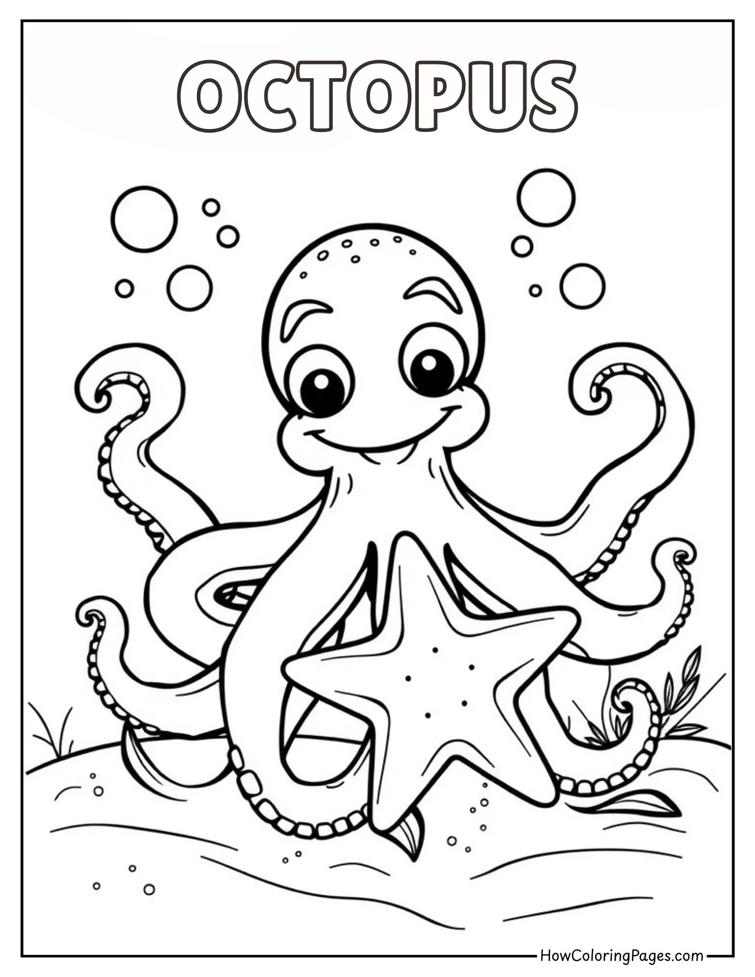 π Sea Animals Coloring Pages β Free Printable PDFs for Kids 7 Playful octopus coloring page with swirling tentacles