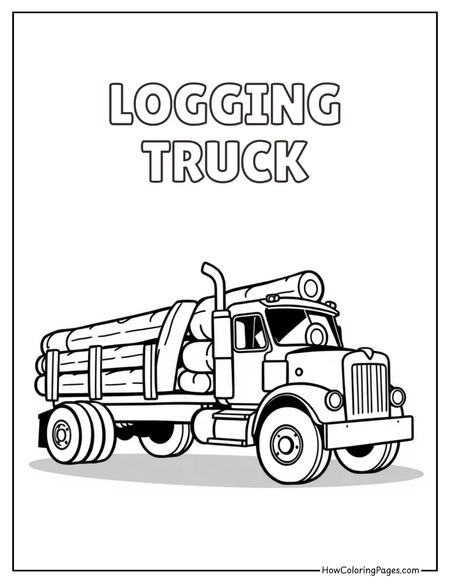 π Trucks Coloring Pages for Kids β Free PDF Printables 13 Logging truck carrying logs β forest truck printable coloring sheet