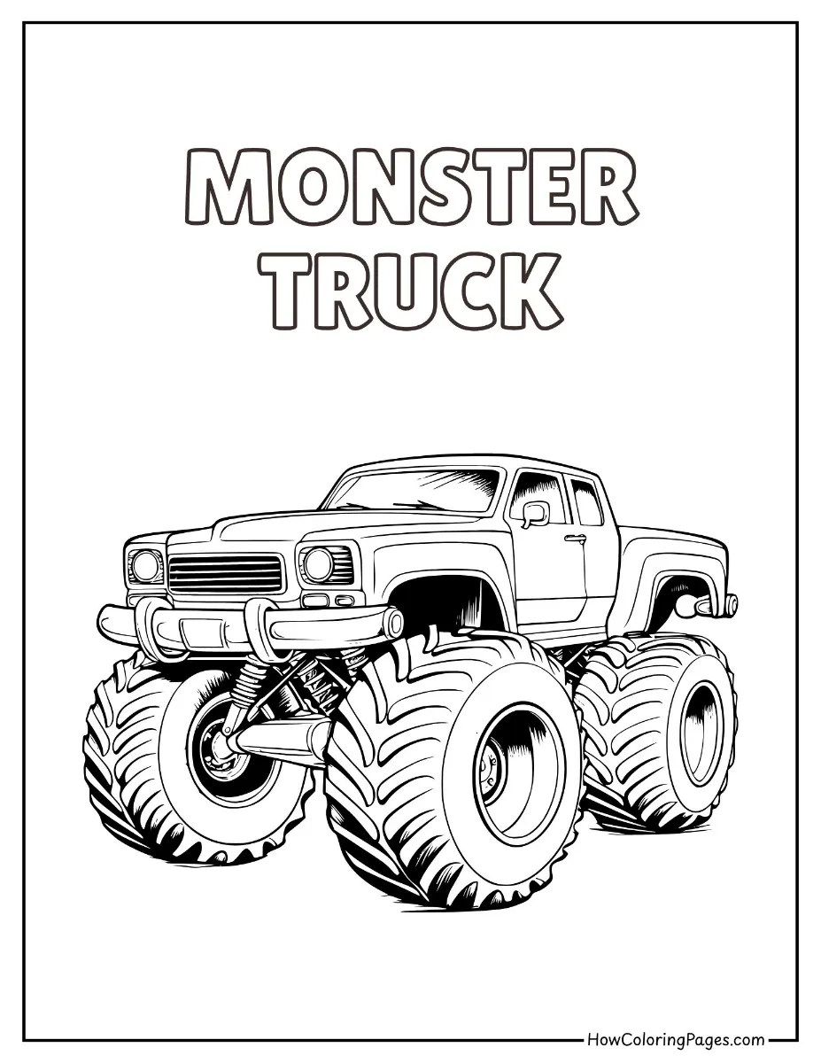 π Trucks Coloring Pages for Kids β Free PDF Printables 2 Bold monster truck with big wheels β printable coloring page for kids