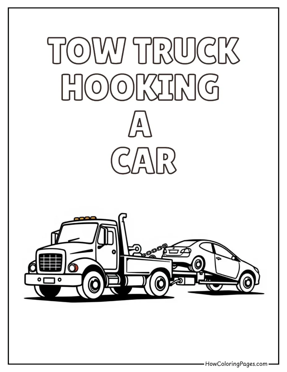 π Trucks Coloring Pages for Kids β Free PDF Printables 5 Tow truck towing a car β easy and fun coloring page for kids
